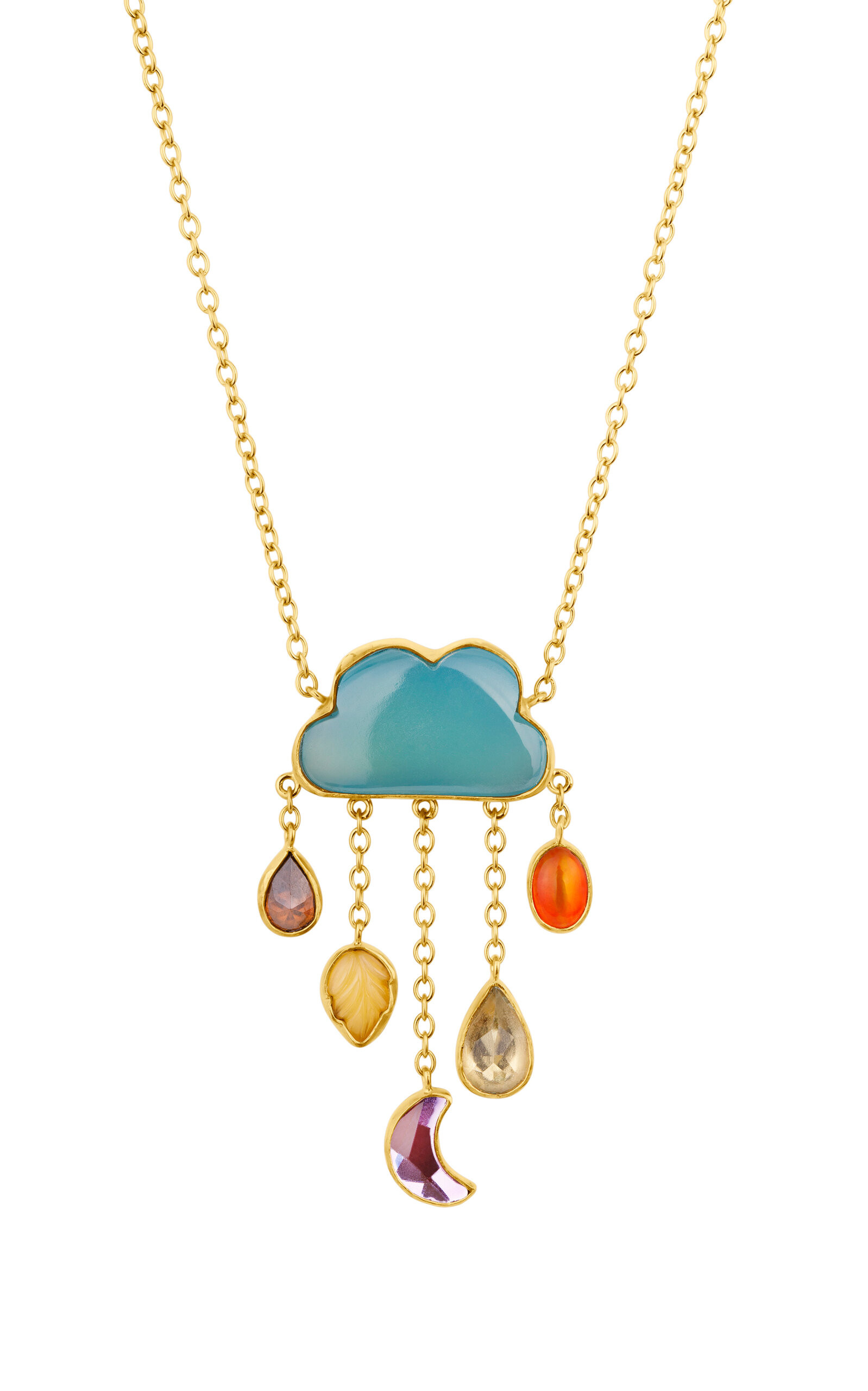 18K Gold Plated Silver and Mixed Materials Cloud and Rain Chain Drop Necklace | Moda Operandi (Global)