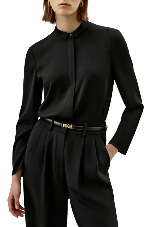 Lilysilk Classic Collar Silk Shirt for Women in Black at Nordstrom, Size Xx-Large | Nordstrom