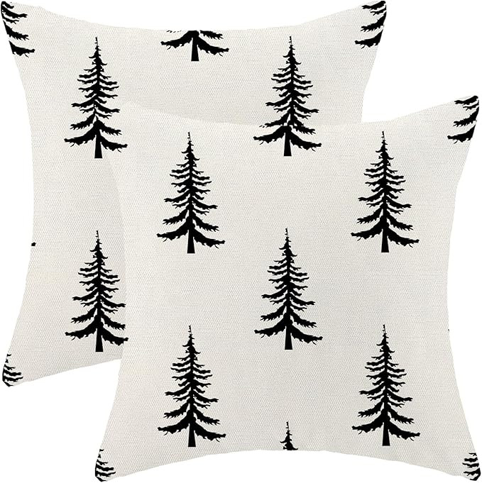 CXMEIFLY Christmas Pillow Covers 18x18 Inch Set of 2 White Black Christmas Tree Decor Throw Pillo... | Amazon (US)