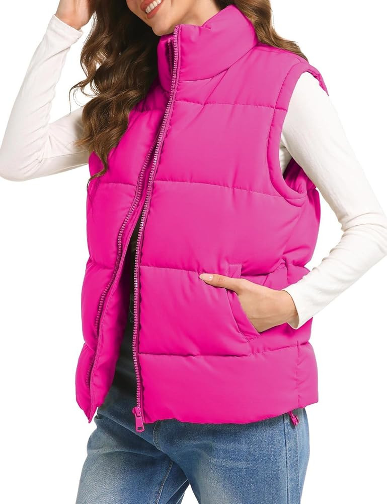 Polu Puffer Vest Women Zip Up Stand Collar Sleeveless Puffer Vests Oversized Padded Gilet Jacket | Amazon (US)