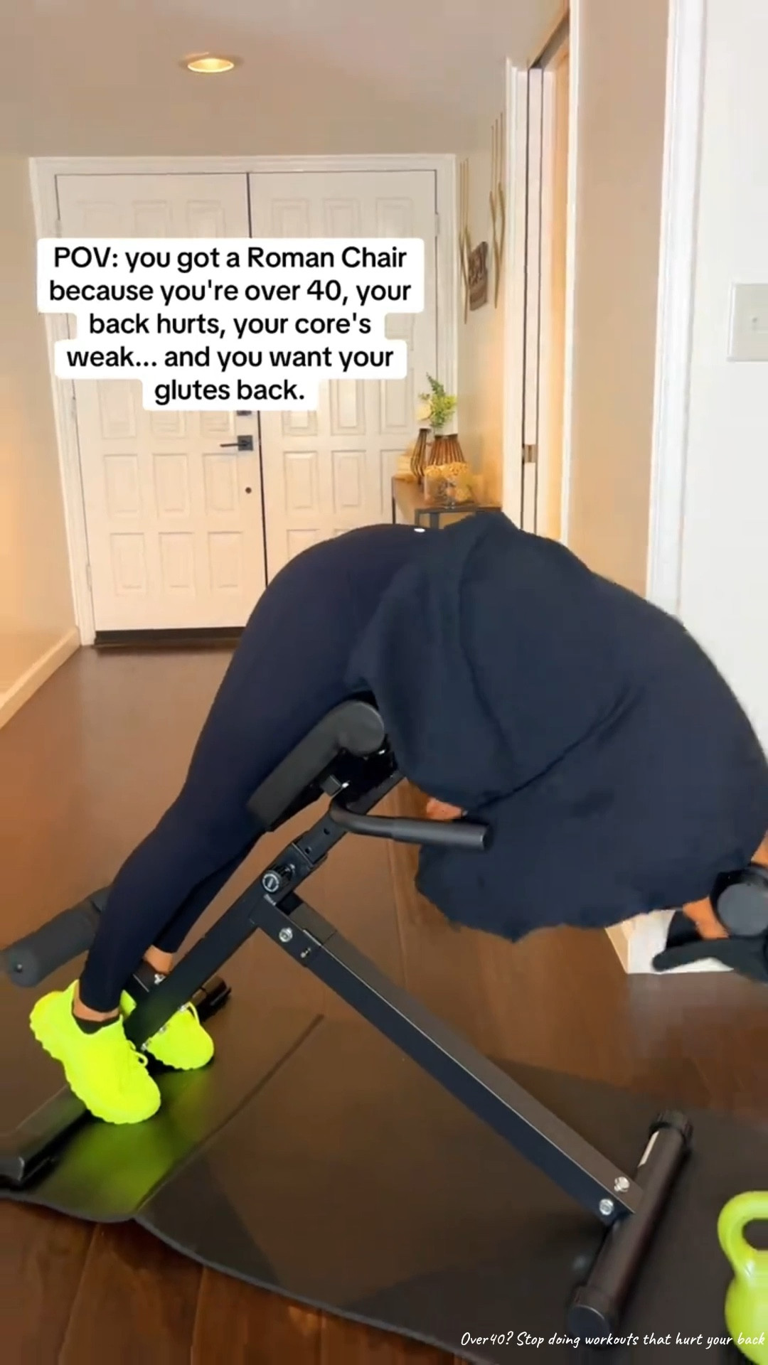Over 40 and your back hates most workouts? 🙃 This Roman chair changed everything for me.

It targets your lower back, glutes, core, and obliques without putting pressure on your spine.

Bonus: it doubles as one of my favorite ways to stretch and decompress my back.

If you want stronger + pain-free workouts... this is it. 💪🏾

roman chair workout, back extension bench, lower back workout, glute workout at home, core workout equipment, home gym for women, over 40 fitness, low impact workout