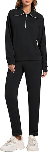Lounge Sets for Women Two Piece Sweatsuit 2024 Trendy Long Sleeve Half Zip Sweatshirt Sweatpants ... | Amazon (US)