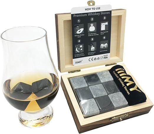 Whiskey Stones Gift Set for Men, Natural Soapstones and Granite Polish Whisky Rocks in Gift Woode... | Amazon (CA)