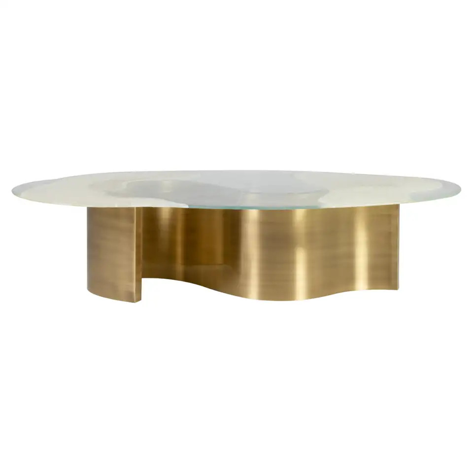 Contemporary Benagil Coffee Table, Brass, Ambar Glass, Handmade by Greenapple | 1stDibs