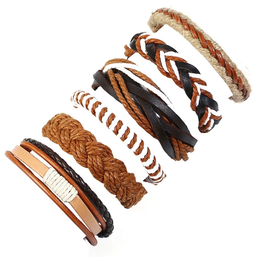 Besufy Women Bracelet Set 6 Pcs Vintage Men Braided Rope Faux Leather Wrist Bracelet Set Jewelry ... | Walmart (US)