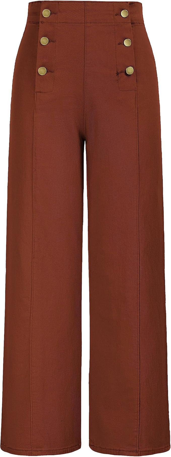 Belle Poque Women's High Waisted Wide Leg Pants Button Decorated Casual Stretchy Trousers with Po... | Amazon (US)