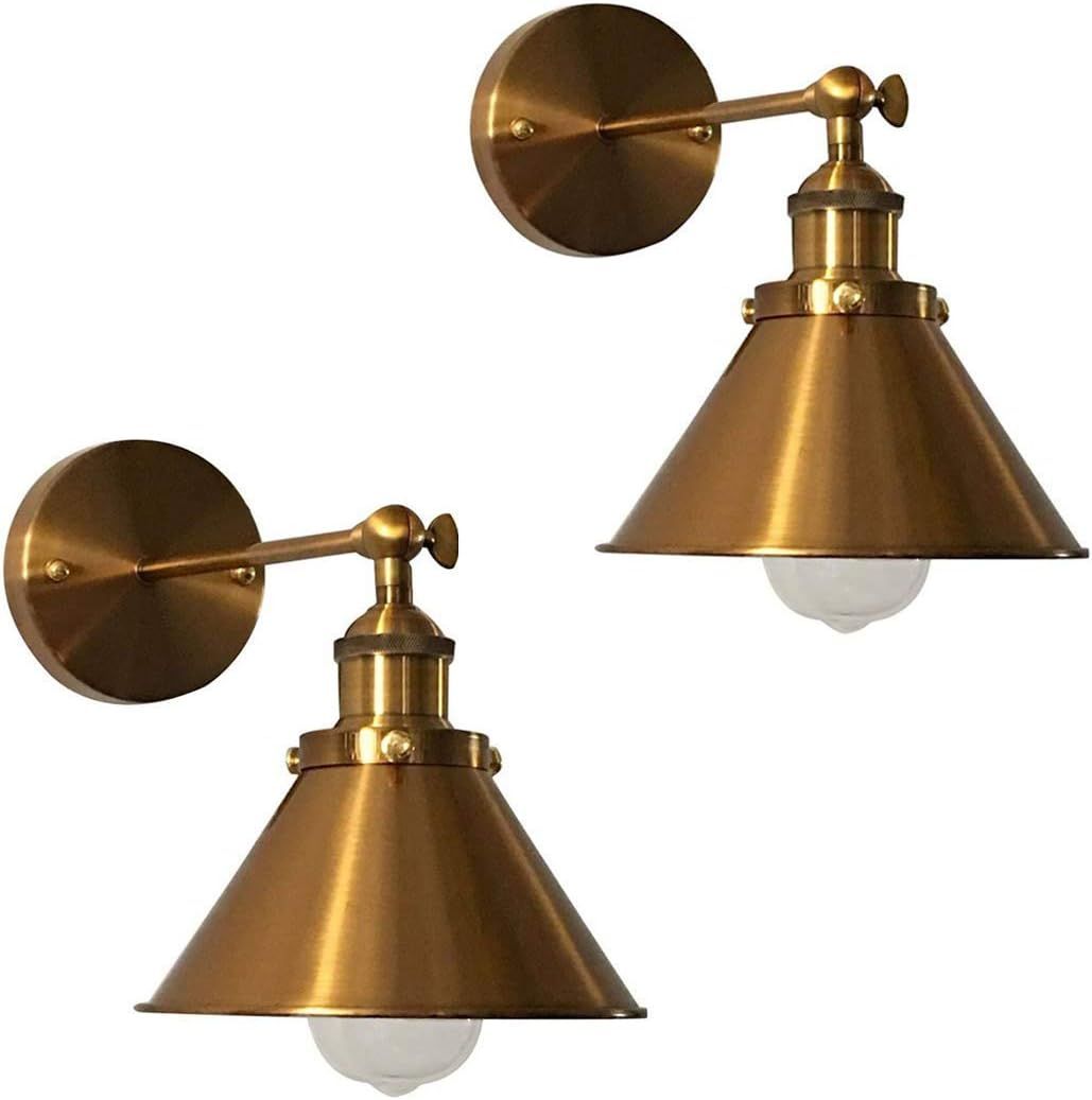 2 Pack Adjustable Brass Finish 1 Light Wall Sconce - LITFAD 7" Retro Industrial Wall Lamp Lightin... | Amazon (US)
