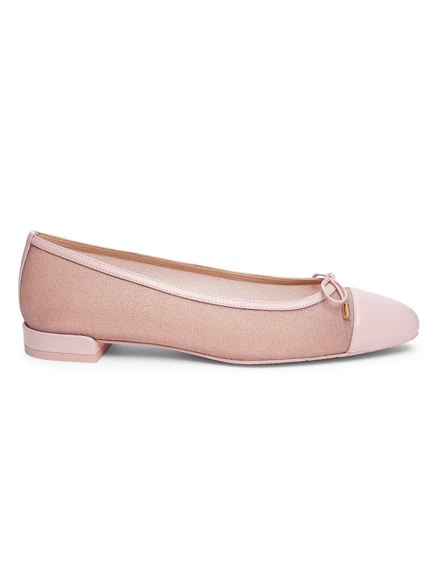 Sleek Bow Leather-Trimmed Sparkle Mesh Flats | Saks Fifth Avenue