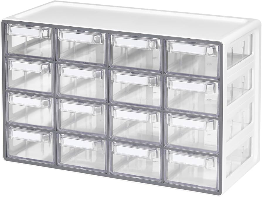 BLUE GINKGO Medium 16-Drawer Cabinet – Stackable Clear Organizer for Hardware, Beads, Plastic B... | Amazon (US)