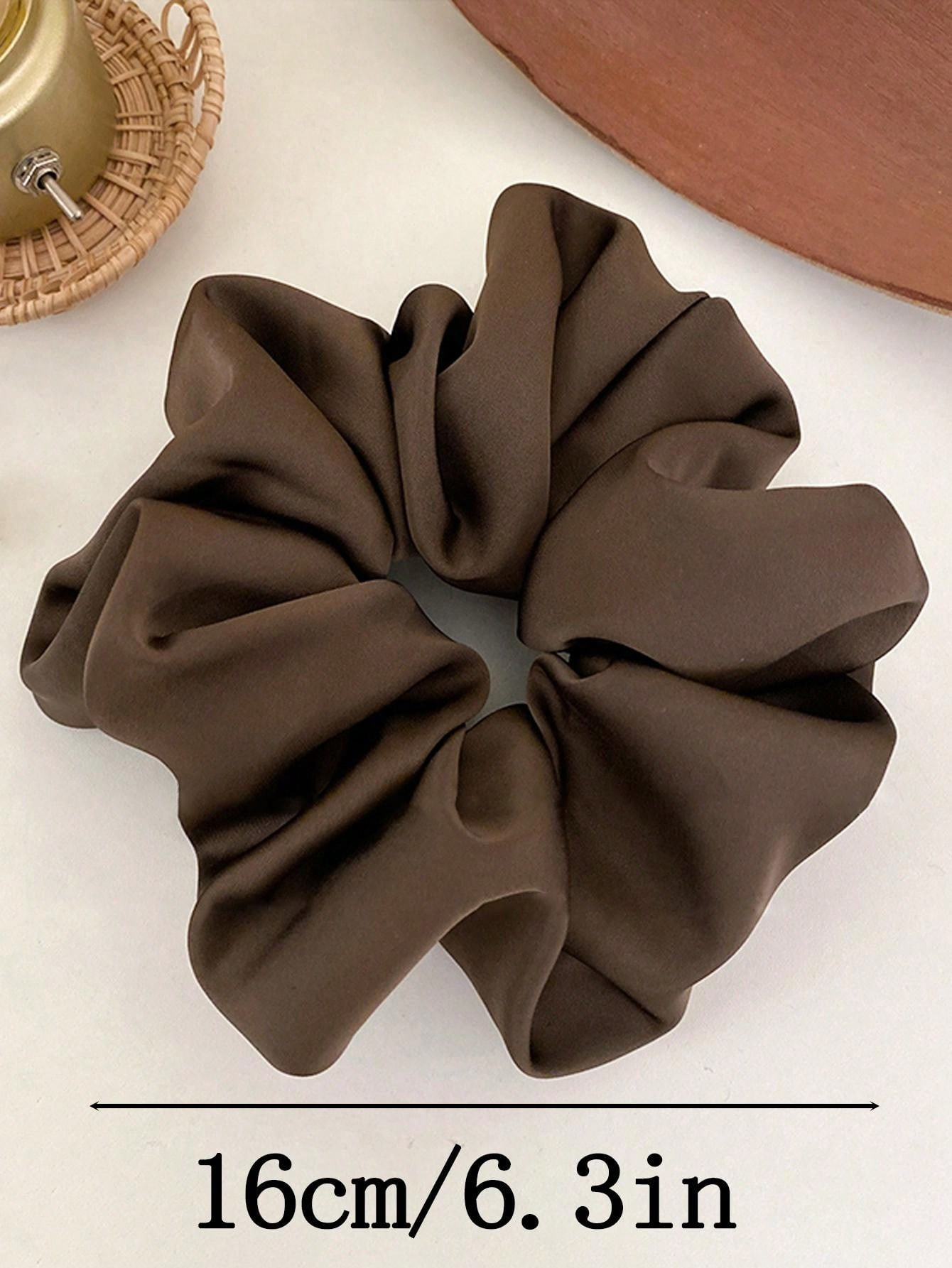5pcs/1pc Women's 16cm/6.3in Extra Large Silky Satin Black, White, Red, Brown, Khaki Hair Scrunchies, Fashionable Versatile, Elegant Minimalist Solid Color Hair Ties, Suitable For Daily Casual, Commute, Vacation, Ponytail, Bun, Washing, Makeup, Outfit Matching Scrunchy Hair Ties, Head Piece | SHEIN