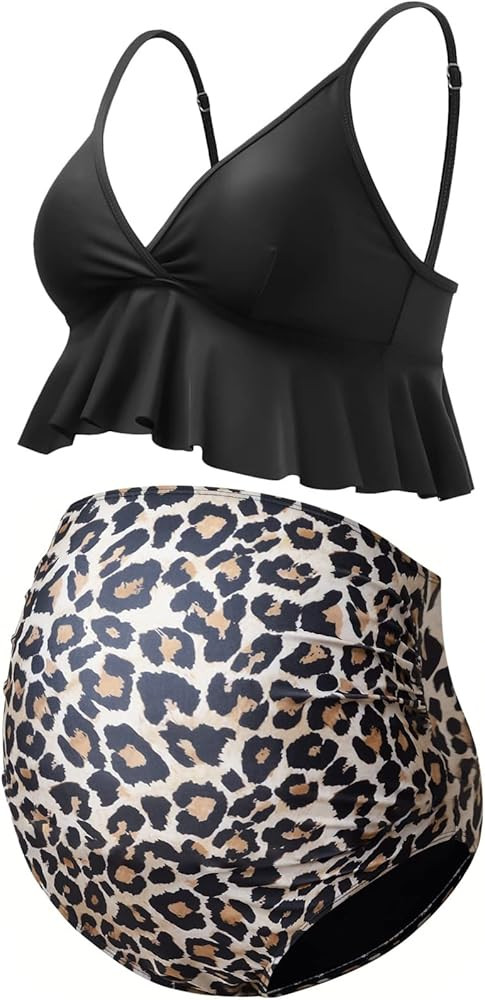 GINKANA Maternity Bikini Set Flounce Swimsuit Bathing Suit Top Swimwear Bottom Bathing Suits | Amazon (US)