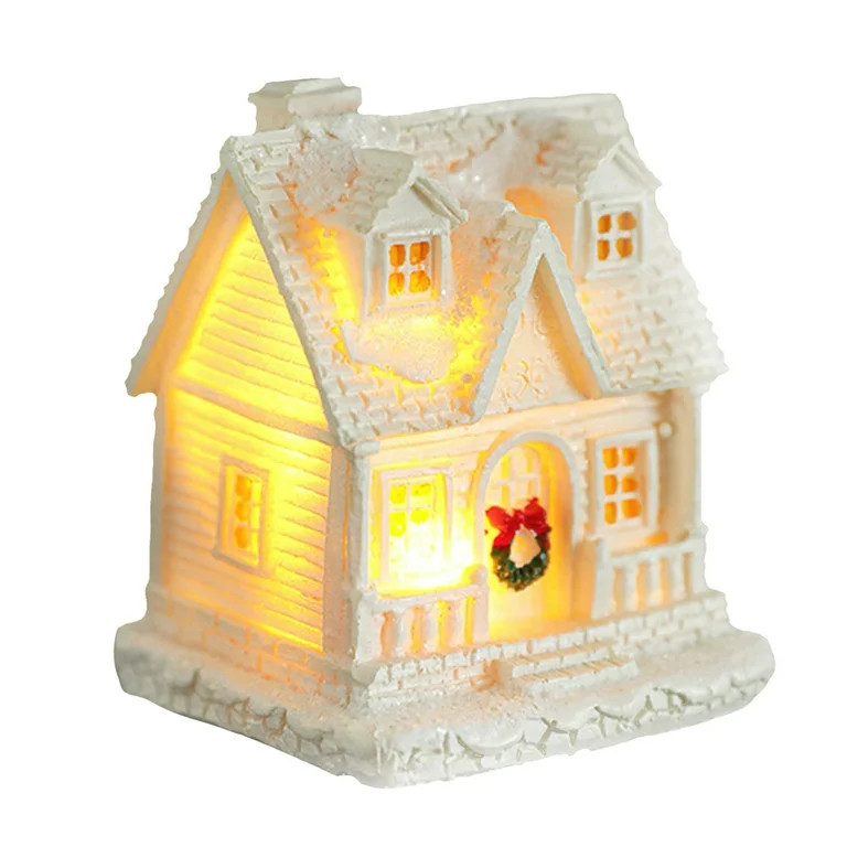 Christmas Decoration Resin Hut White Glowing Snow House LED Lighted Christmas Village Houses Wint... | Walmart (US)