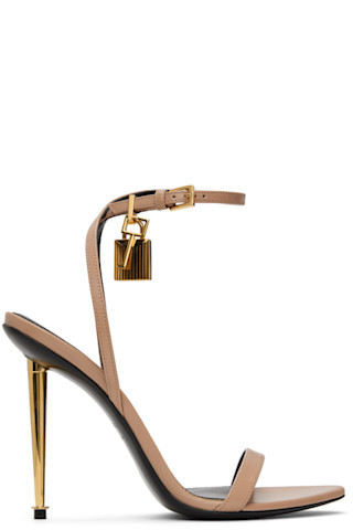 Beige Padlock Pointy Naked Heeled Sandals | SSENSE