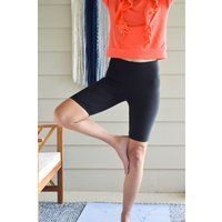 Organic Cotton Bike Shorts - Women's Black Yoga High Waisted Lounge Leggings/7 Colors Running Gym Bi | Etsy (US)