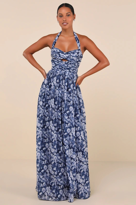 Illustrious Aura Navy Blue Floral Dress Blue Floral Maxi Dress Blue Baby Shower Dress Boy | Lulus