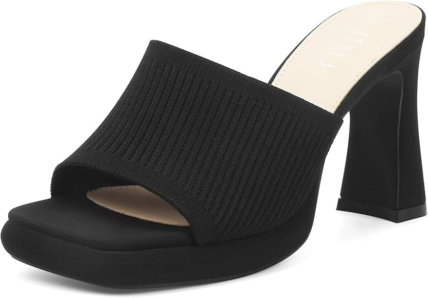 MUSSHOE High Platform Sandals for Women Square Toe Chunky Heel Block Heeled Sandals Slip On Open ... | Amazon (US)