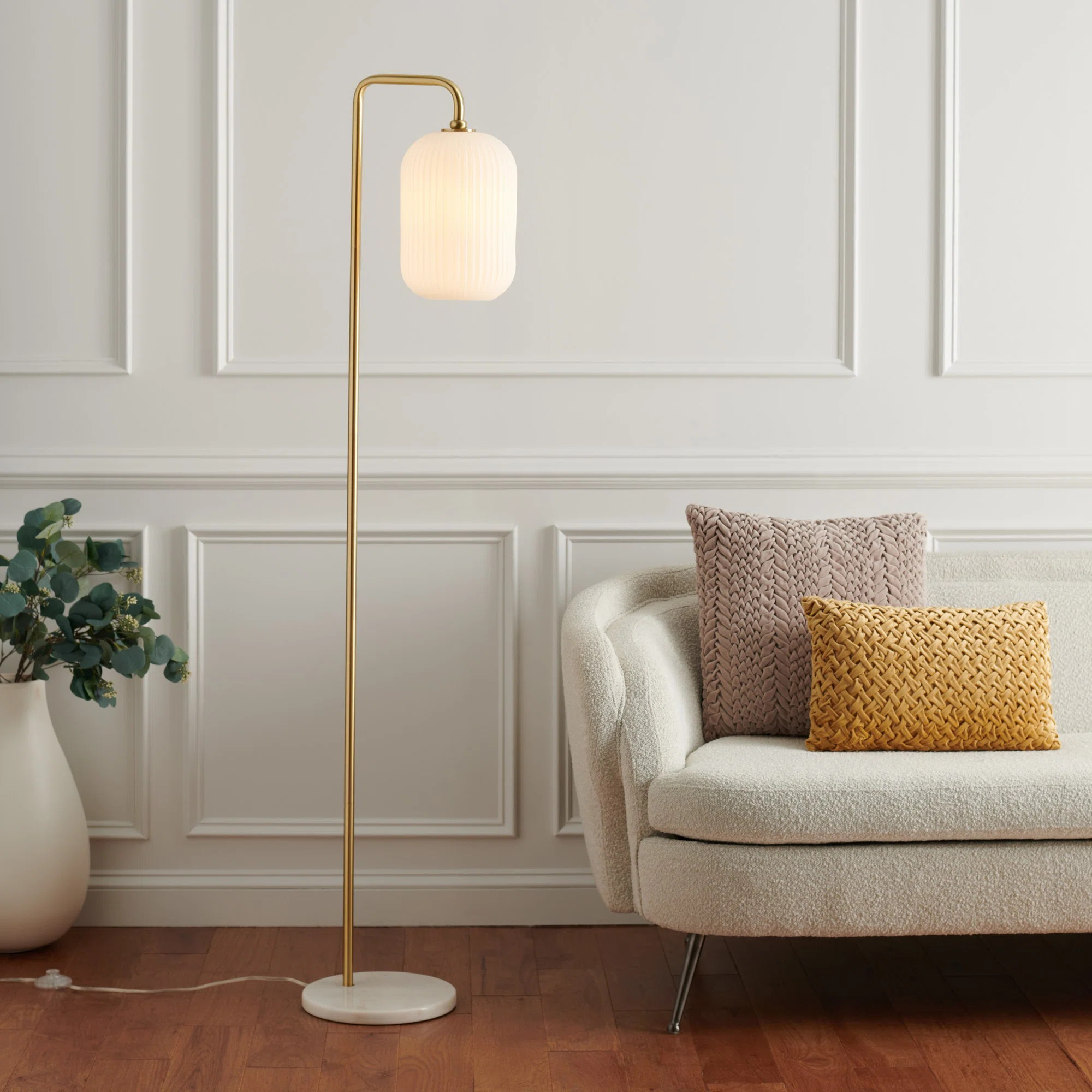 Dyson 60'' Gold/White Arched Floor Lamp | Wayfair North America