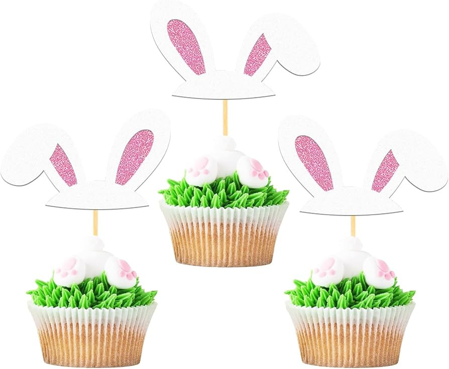 24Pcs Easter Bunny Ear Cupcake Toppers for Happy Easter Decorations, Easter Rabbit Ear Cake Toppe... | Amazon (US)