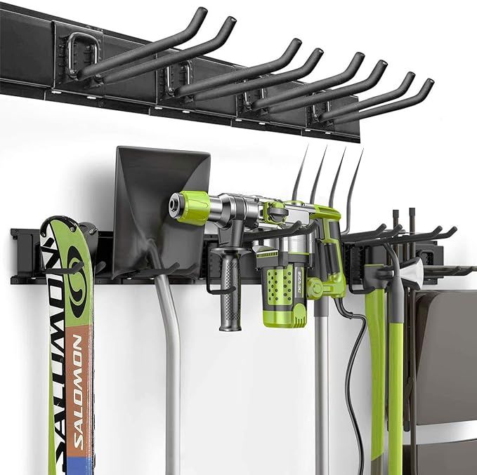 Heavy Duty Garage Storage Wall Mount Rack, Garage Tool Organizer Hanger With 6 Hooks 3 X 16 Inch ... | Amazon (US)