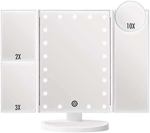 FASCINATE Trifold Vanity Mirror with Lights, Lighted Makeup Mirror 2X/3X Magnification, 21 LED Touch | Amazon (US)
