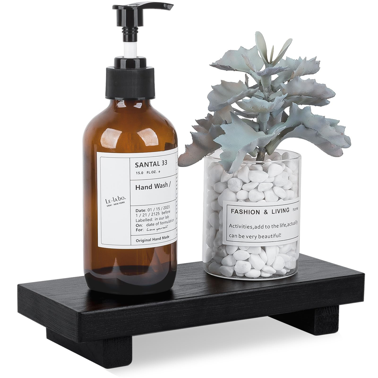 Bathroom Counter Organizer Wood Pedestal Stand Farmhouse Decorative Tray Soap Holder for Kitchen ... | Amazon (US)
