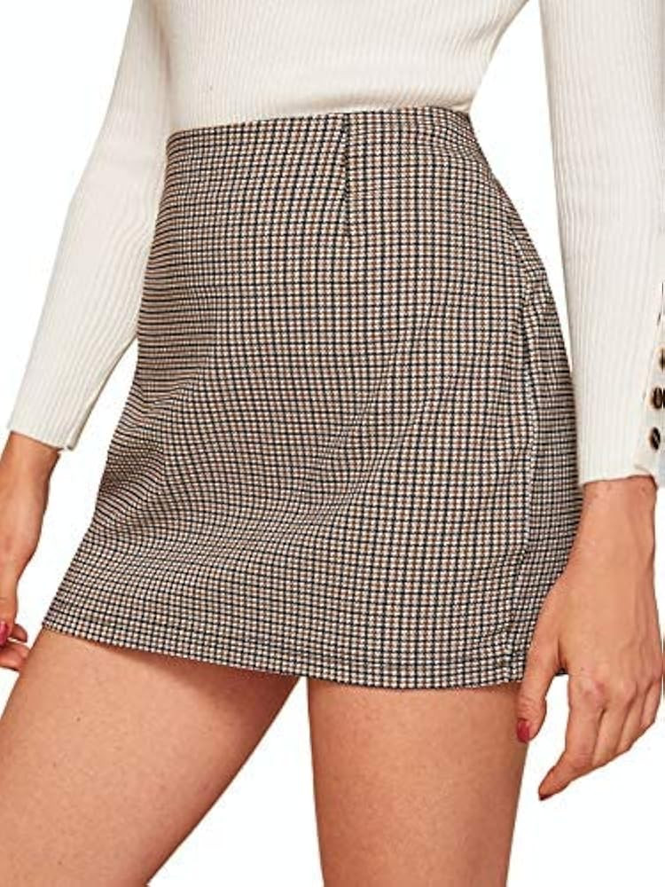 Floerns Women's Plaid High Waist Bodycon Mini Skirt | Amazon (US)