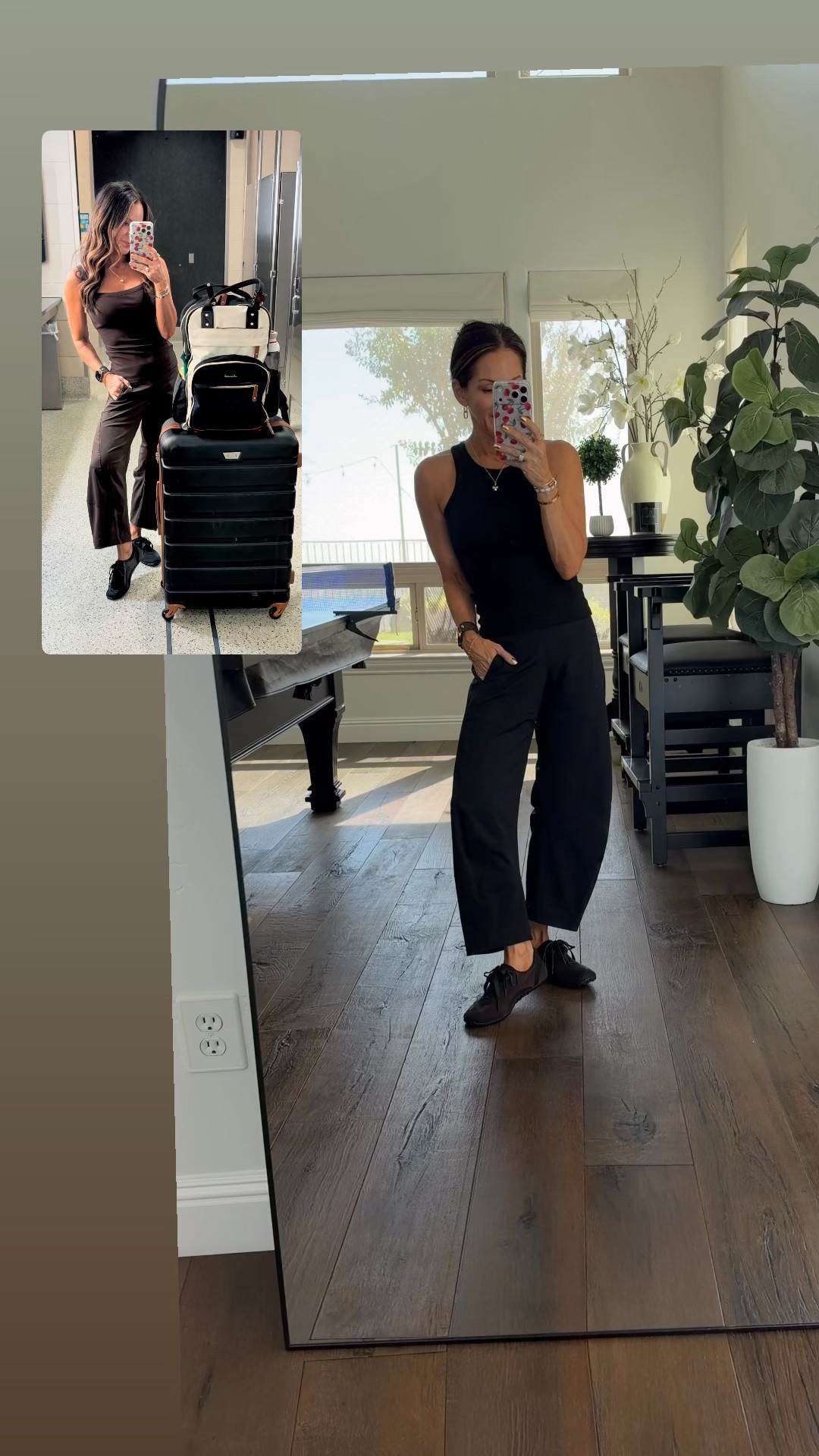 Travel outfit with my favorite pants, size 0P.  These are the designer brand, but there’s also an Amazon version that you can get if you happen to be 5’4” or taller. My favorite built-in brottons and my favorite 17”laptop backpack and luggage.

#LTKOver40 #LTKPetite #LTKTravel