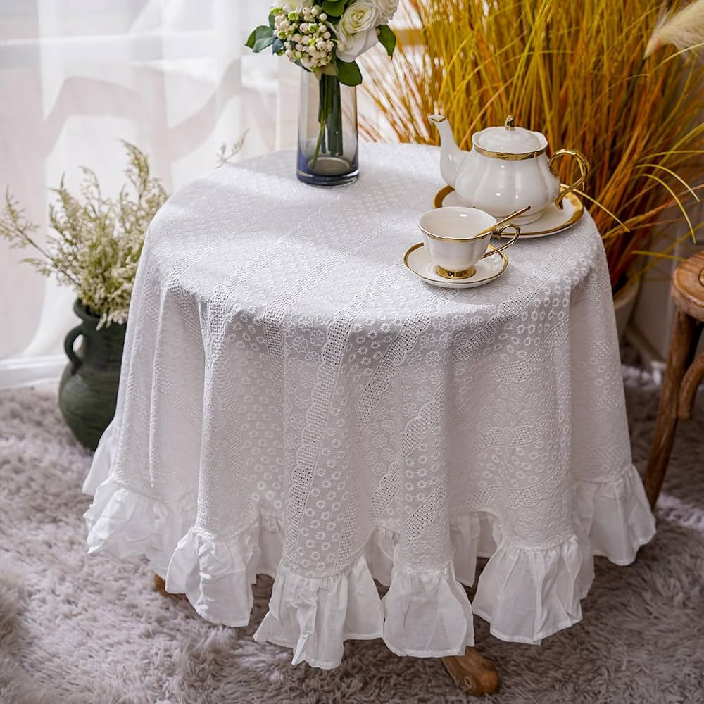 ARTMAGIC French Cotton White Tablecloth Embroidered Floral Table Cloths Farmhouse Washable Rectan... | Amazon (US)
