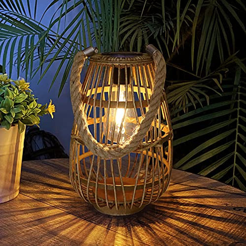 Outdoor Solar Lantern Hanging Lights - Natural Rattan Solar Lantern with Handle, Large Waterproof Led Decorative Garden Lights, Bright Rattan Solar Table Lamp for Yard Patio Wedding Home Decoration | Amazon (US)