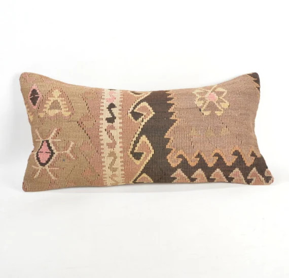 Lumbar kilim pillow.60x30 .24x12 inc.Primitive Pillow Sofa Seat Blue shabby chic cushion knitted thr | Etsy (US)