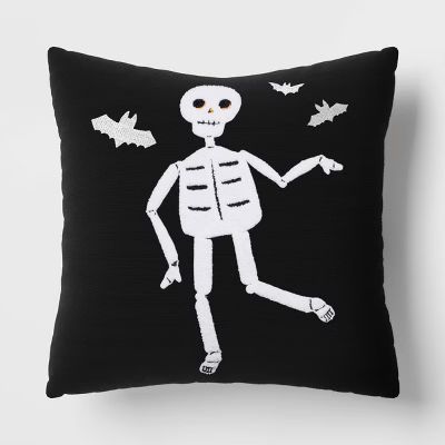 16" Square Halloween Reversible Throw Pillow Skeleton - Hyde & EEK! Boutique™: Cotton Weave, In... | Target