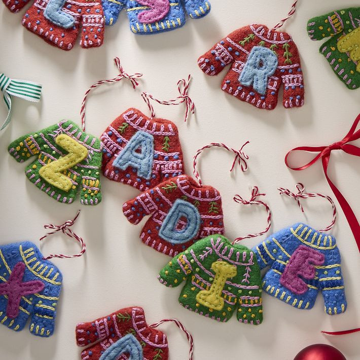 Felt Monogrammed Initial Holiday Sweater Ornaments | West Elm (US)