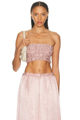 Enza Costa Textured Satin Smock Top in Blush | FWRD 