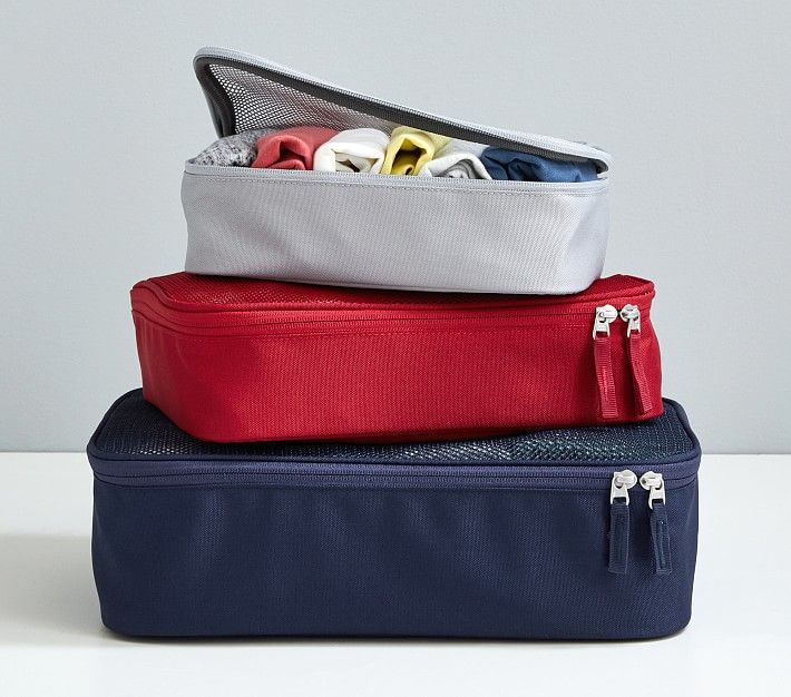 Mackenzie Gray/Navy/Red Packing Cubes, Set of 3 | Pottery Barn Kids