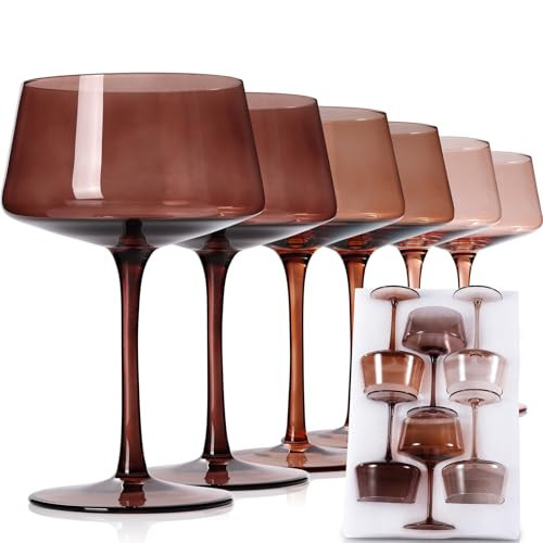 JOVGANK Amber Coupe Glasses Set of 6, Hand Blown Brown Martini Glasses 13Oz, Champagne & Cocktail Luxury Coupe Glasses, Bar Manhattan Glass, Mother's Day Gift for Espresso Martini Glass | Amazon (US)