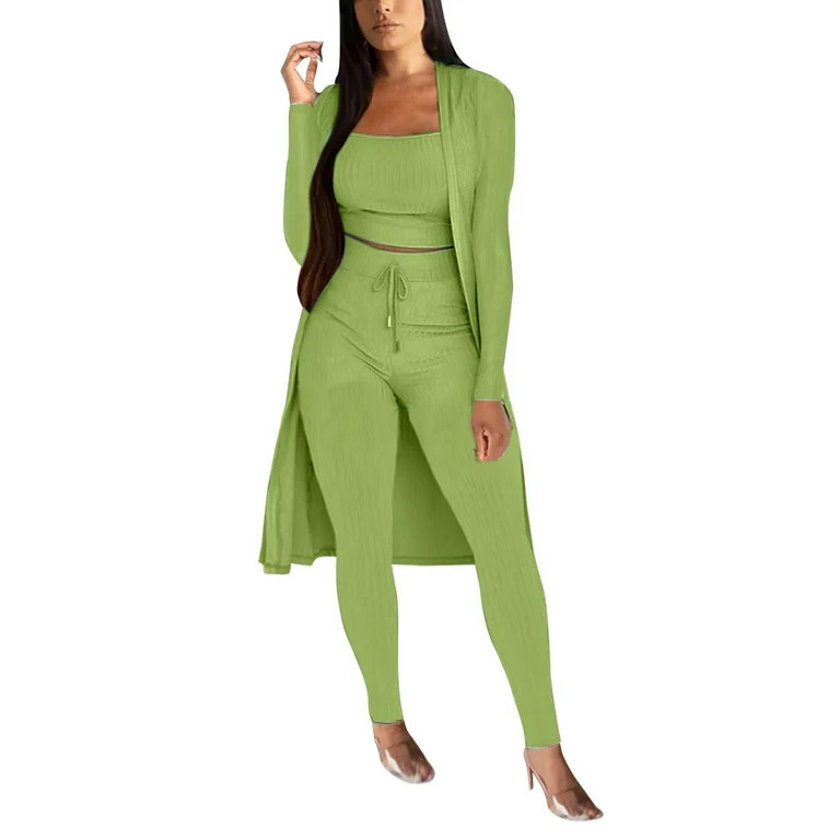 Noarlalf Outfits for Women Women's Fashion Tank Top+Long Cloak+Long Pants Solid Color High Elasti... | Walmart (US)