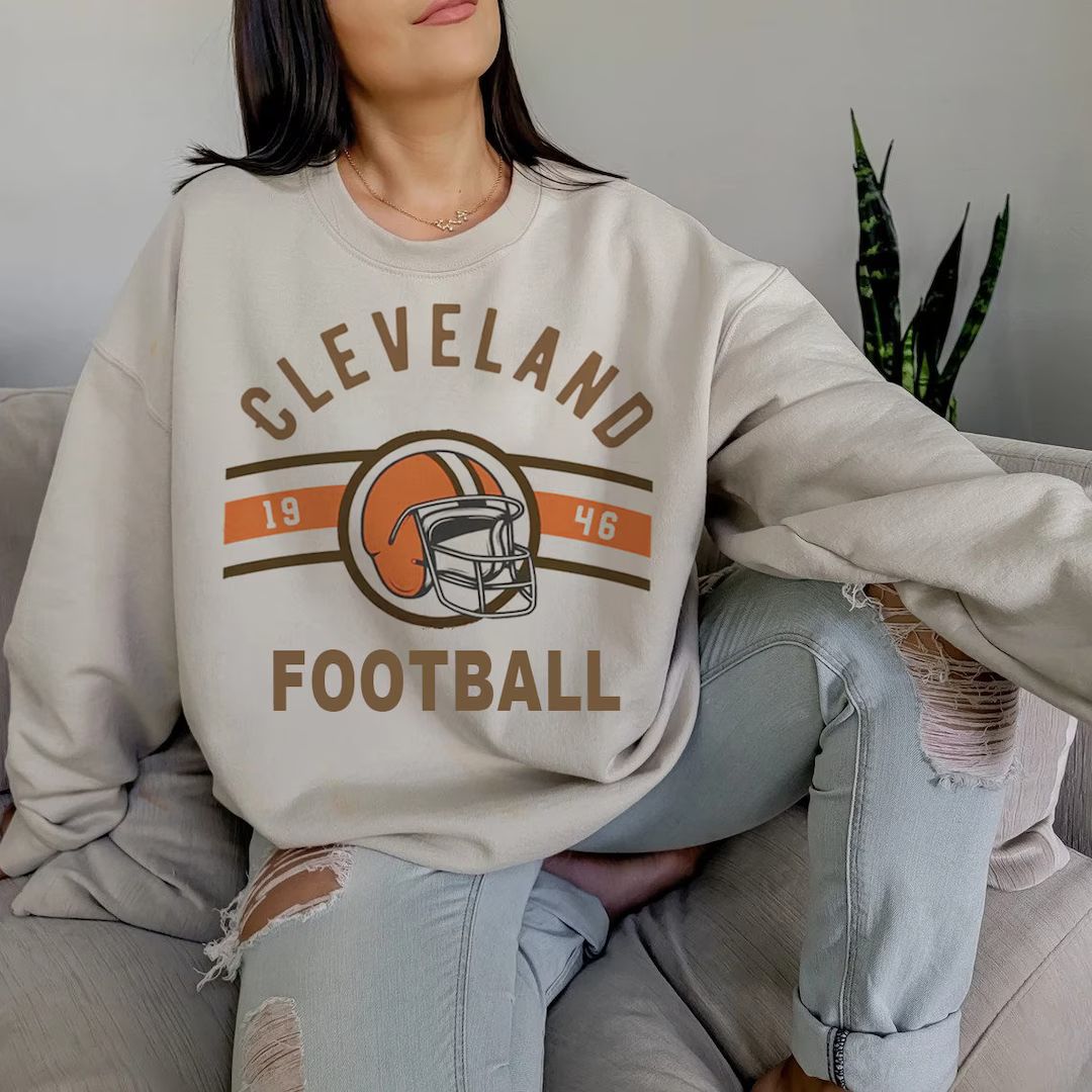 Vintage Cleveland Football Crewneck Sweatshirt Cute Fall - Etsy | Etsy (US)
