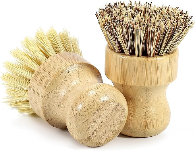 DEBETOOL 2-Pack Bamboo Dish Brush – Natural Dish Scrub Brush with Sisal & Palm Bristles for Non... | Amazon (US)