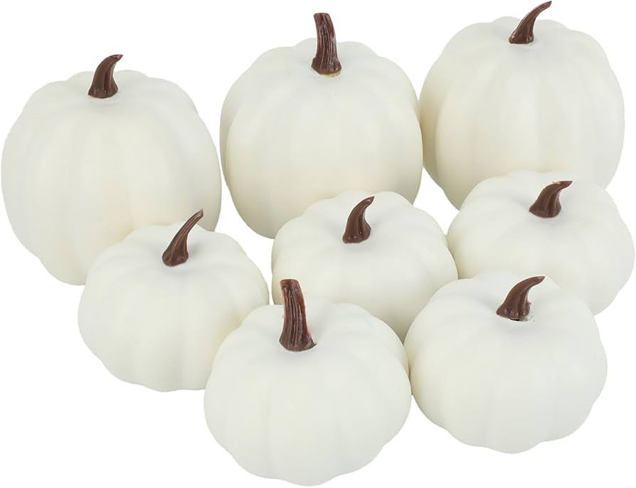 Fake Pumpkins, 8 Pcs White Artificial Pumpkins, Plastic Pumpkins for Halloween and Thanksgiving P... | Amazon (US)