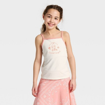 Girls' Cowgirl Graphic Tank Top - Cat & Jack™ Cream/Coral XS | Target