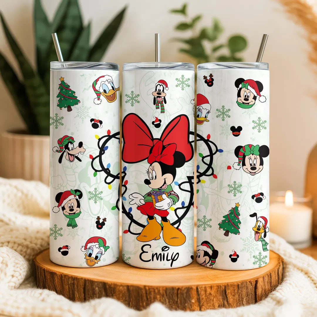 Personalized Mickey and Friends Christmas Tumbler, Disney Xmas Lights Cup With Straw, Disneywold ... | Etsy (US)