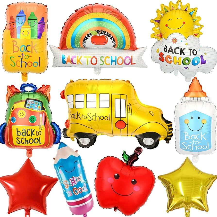 10Pcs Back to School Balloons Decorations, Colorful Pencil Crayon Schoolbag Star School Bus Foil ... | Amazon (CA)