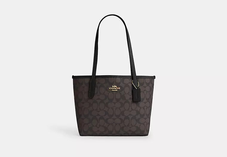 Coach Outlet Small City Tote Bag In Signature Canvas - Beige/Brown | Coach Outlet US