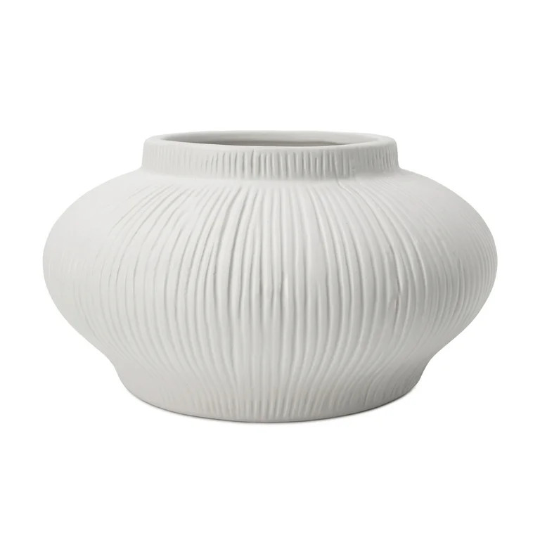 Better Homes & Gardens Soft Curve White Ribbed Ceramic Decorative Vase, 4" | Walmart (US)
