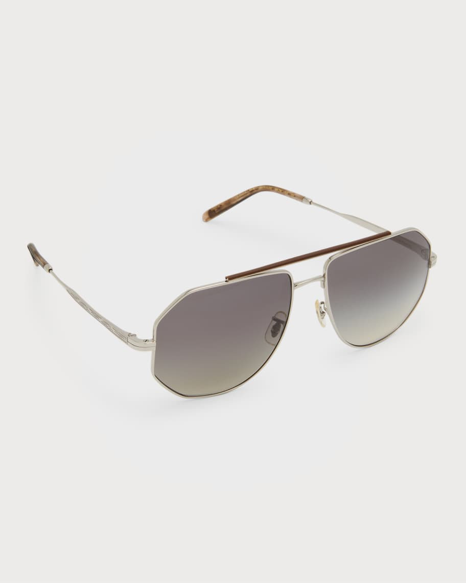 Brunello Cucinelli & Oliver Peoples Titanium Aviator Sunglasses | Neiman Marcus