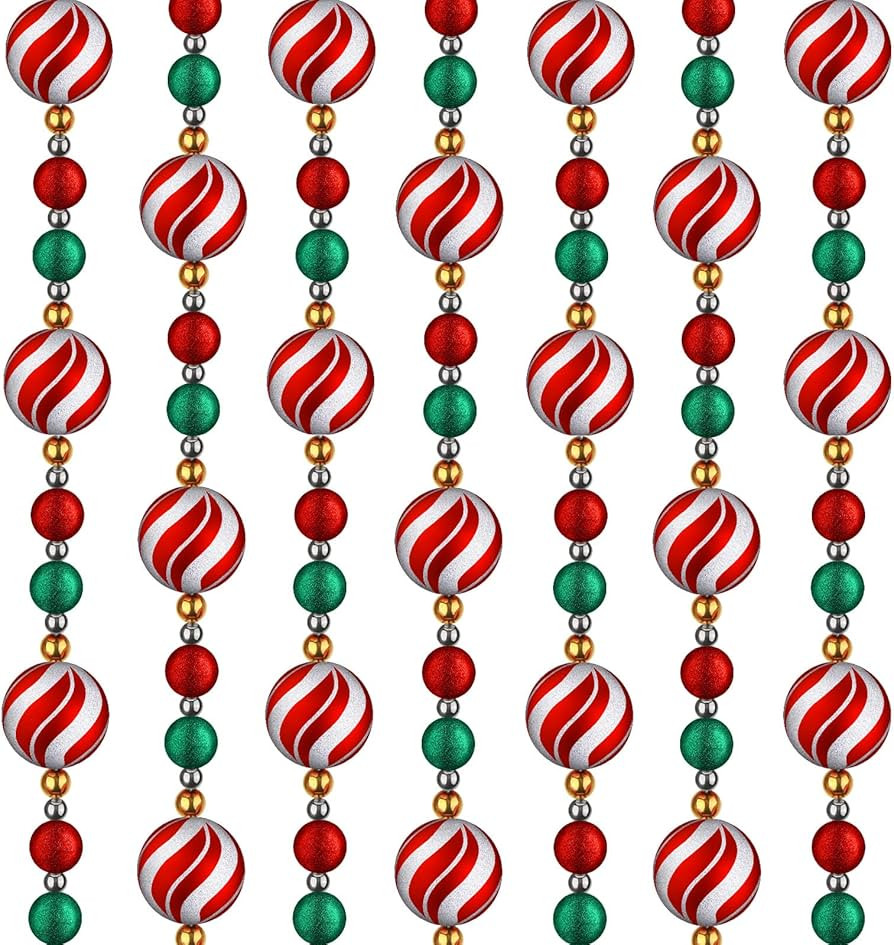16 Ft Christmas Tree Garland Christmas Ball Garland Red White Beaded Garland Colorful Garland for... | Amazon (US)