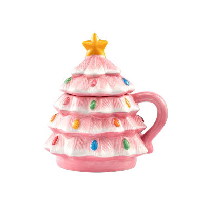 Mr. Christmas 16 oz. Nostalgic Ceramic Tree Lidded Mug - Pink | Target