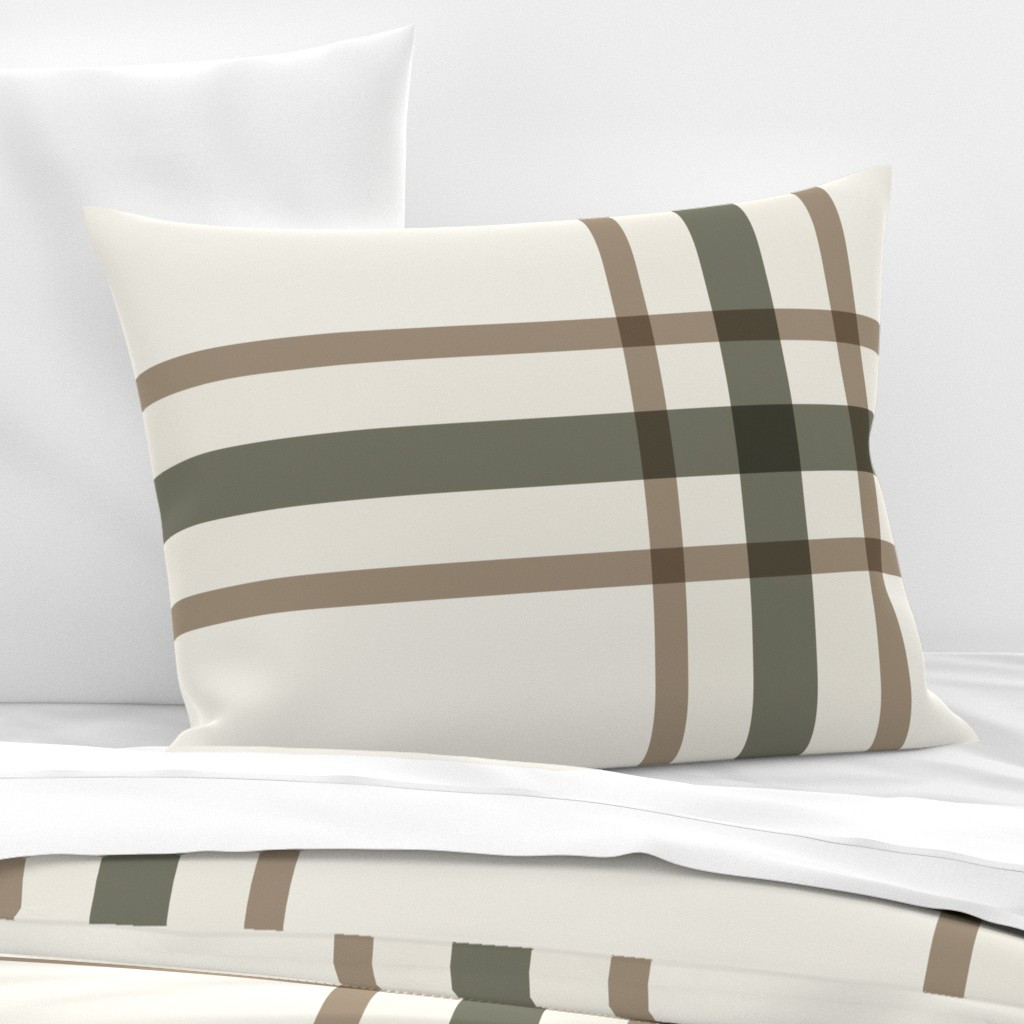 Cabin Plaid 02 - Creamy White / Limed Ash Green / Khaki Brown - earth tones Pillow Sham | Spoonfl... | Spoonflower