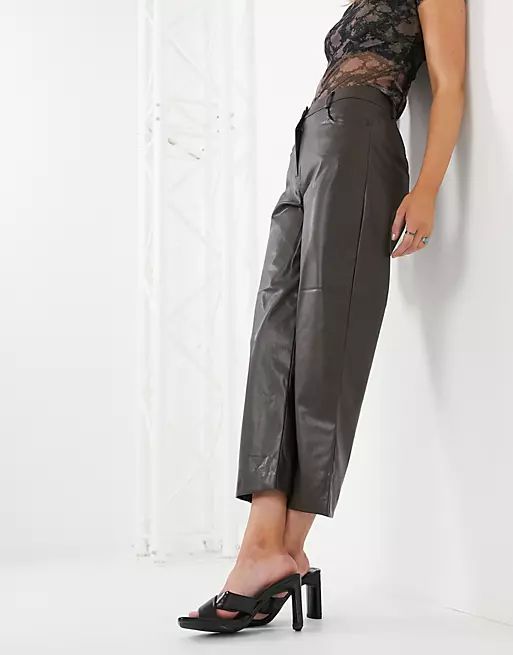 Only faux leather trousers in brown | ASOS (Global)