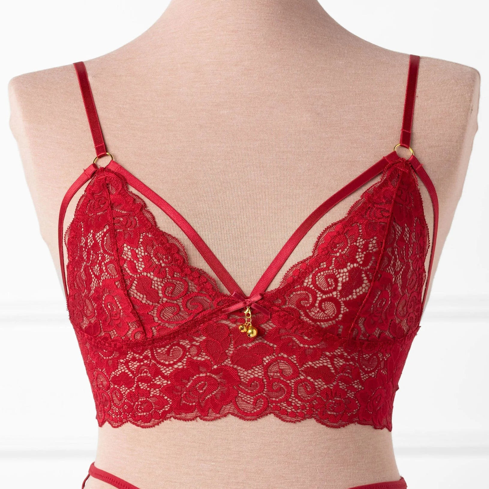 Lacy Caged Charm Bralette - Red | Mentionables